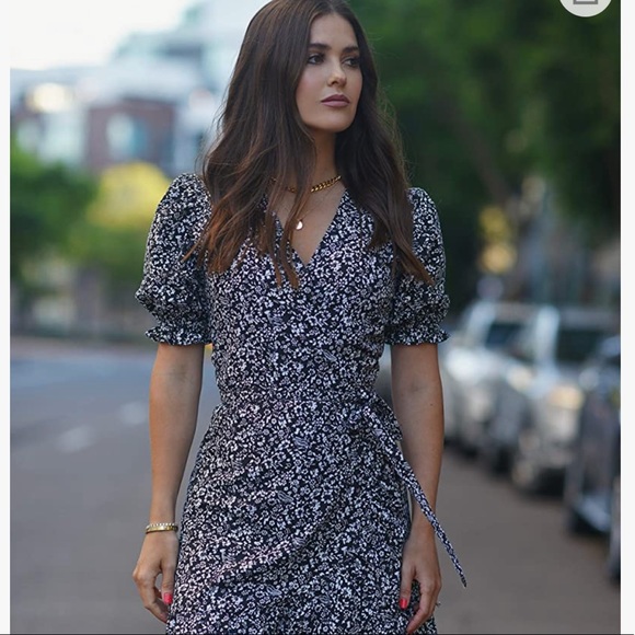 The Drop Paola Alberdi Puff Sleeve Wrap Dress - Picture 2 of 8